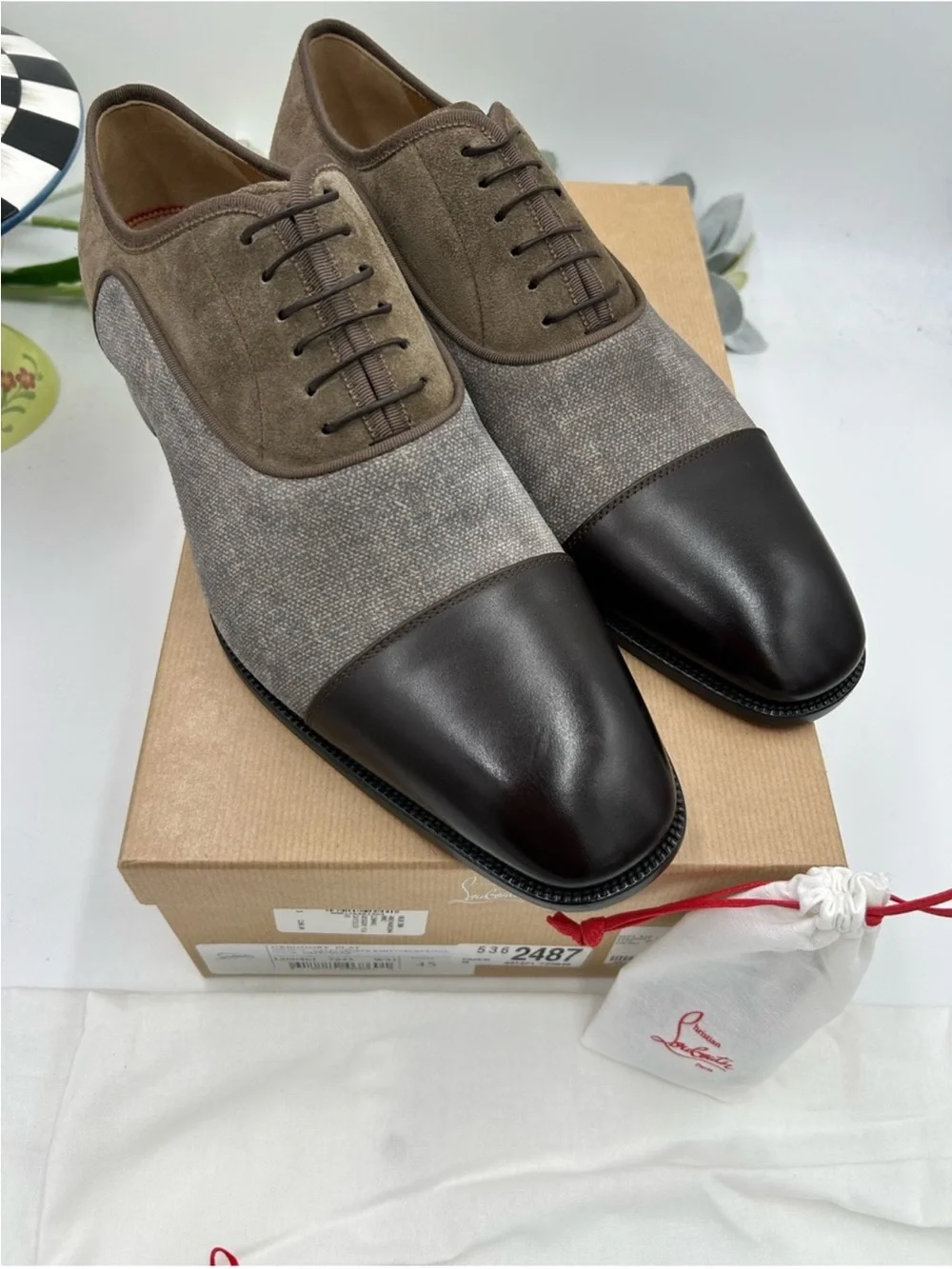 Men’s Christian Louboutin, Greggo leather/fabric, Oxford size 45 made in Italy